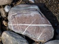 Rötlicher Stein mit starker weißer Quermaserung